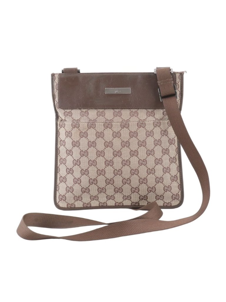 Gucci Gg Canvas 019 Leather Shoulder Bag Crossbody Messenger Brown